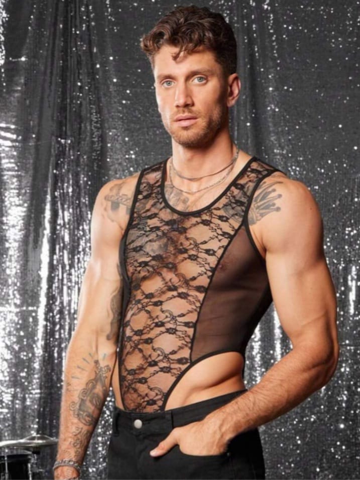 Men's Lace See -THROUGH Bodysuit